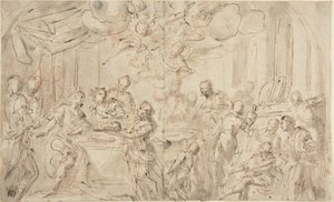 Salomé con la Cabeza de San Juan Bautista Ante Herodes de Giovanni Antonio Pellegrini