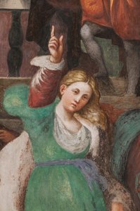 Disputa de Santa Catalina con los filósofos,1530-32 (fresco) (detalle de 3601450) de Giovanni Antonio Pordenone