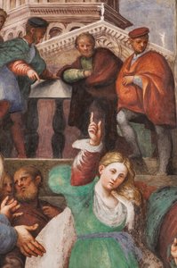 Disputa de Santa Catalina con los filósofos,1530-32 (fresco) (detalle de 3601450) de Giovanni Antonio Pordenone
