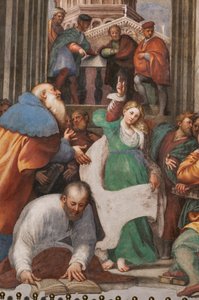 Disputa de Santa Catalina con los filósofos,1530-32 (fresco) (detalle de 3601450) de Giovanni Antonio Pordenone