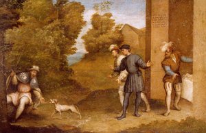 San Roque alimentado por un perro, compartimento del Retablo de San Gotardo de Giovanni Antonio Pordenone