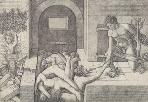 Ignorancia y Mercurio una alegoría de la Virtud y el Vicio, Mercurio arrodillado a la derecha..., ca. 1490-1525