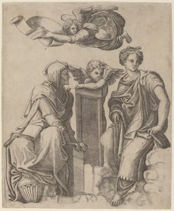 Dos sibilas y un ángel de Giovanni Antonio da Brescia after Raphael