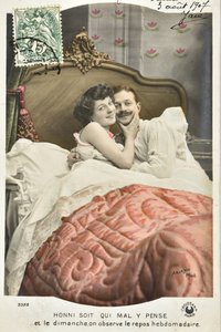 Postal: Honni soit qui mal y pense/Domingo de descanso semanal - fecha 1907