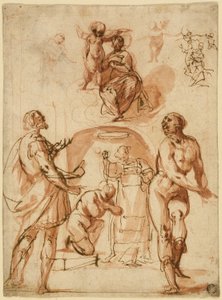 Bocetos: Virgen y Niño; Virgen y Niño con dos santos; Santo bautizando a figura arrodillada de Giovanni Baglione