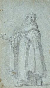 Estudio de un dominico de pie, c. 1595 (tiza negra, realzada con blanco, sobre papel azul) de Giovanni Baglione