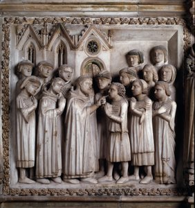 El milagro del mudo (Vida de San Pedro de Verona). detalle de un relieve de mármol de Giovanni Balduccio