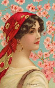 Retrato de una mujer napolitana con un árbol en flor (litografía en color) de Giovanni Barbaro