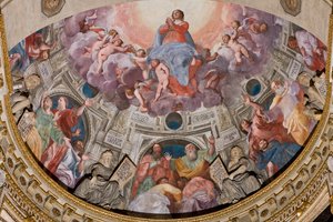 Génova, Duomo (Catedral de San Lorenzo), interior, Capilla Lercari o Capilla del Santísimo Sacramento (ábside norte), ábside: "Asunción de la Virgen", fresco de Giovanni Battista Castello conocido como Bergamasco de Giovanni Battista Castello