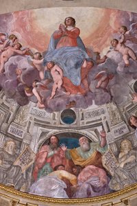 Génova, Duomo (Catedral de San Lorenzo), interior, Capilla Lercari o Capilla del Santísimo Sacramento (ábside norte), ábside: "Asunción de la Virgen", fresco de Giovanni Battista Castello conocido como Bergamasco