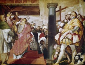Quadroni de San Carlo: episodio de la vida de San Carlos Borromeo (1538-1584): erección de la cruz en Milán de Giovanni Battista  Crespi
