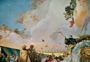 Alegoría de oriente, fresco del techo del salón del trono del Palacio Real de Madrid (fresco) de Giovanni Battista (1696-1770) Tiepolo