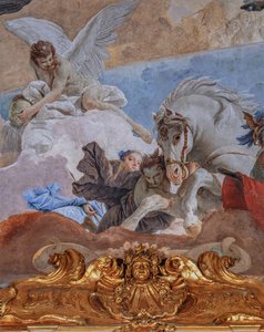 Palacio Clerici, la Galería de los Tapices o la Sala Tiepolo: "La Cuadriga del Sol ilumina el mundo", detalle del fresco de la bóveda (c.1740).