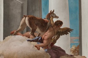 Palazzina (edificio pequeño), el vestíbulo de entrada: "El sacrificio de Ifigenia", detalle de la cierva enviada por Artemisa para sustituir a Ifigenia de Giovanni Battista Tiepolo