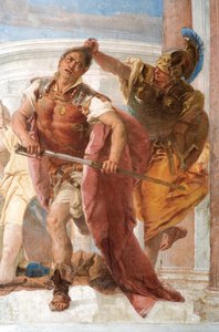 Detalle de Minerva impidiendo que Aquiles mate a Agamenón, de la Sala de la Ilíada en la Palazzina de Giovanni Battista Tiepolo