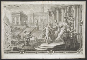 Una figura femenina siendo coronada, de New Plan of Rome, sacada a la luz por G. Nolli de Giovanni Battista (after) Nolli