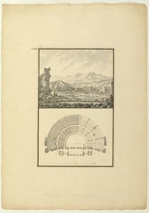 Vista y plano del teatro de Hierápolis (ahora Pamukkale), c.1750 de Giovanni Battista Borra