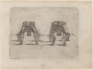 Dos figuras cúbicas con las manos en el suelo de Giovanni Battista Bracelli