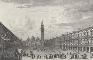 Piazza San Marco mirando hacia la Basílica y el Campanile, 1763 de Giovanni Battista Brostoloni