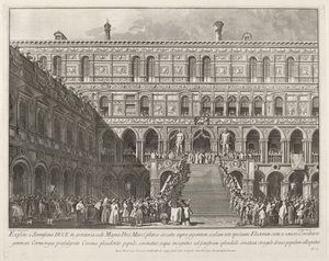 El Dogo coronado en la Scala dei Giganti del Palacio Ducal de Giovanni Battista Brostoloni