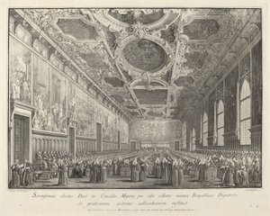 El Dogo Da Gracias en la Sala del Consejo Mayor, 1763-1766 de Giovanni Battista Brostoloni