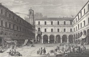 Vista de la plaza del mercado cerca de la iglesia de San Giacomo, 1763 de Giovanni Battista Brostoloni