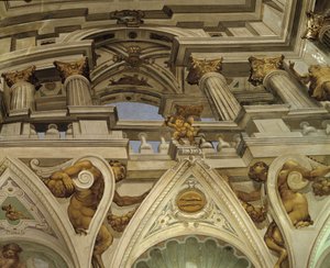 La caída de Faetón (1625) - Fresco en trampantojo de Carlone - Techo del salón del antiguo castillo medieval (1320) - Cagnes sur Mer, Alpes Marítimos (06) de Giovanni Battista Carlone
