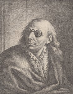 Retrato de Luca Giordano, con gafas redondas y mirando a la izquierda