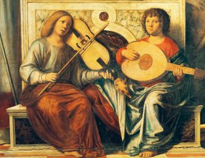 Querubines tocando instrumentos musicales de Giovanni Battista Cima da Conegliano