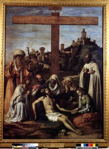""La deposición"" Inscripción ""INRI"" en la cruz. Pintura de Giovanni Battista Cima da Conegliano (alrededor de 1459-1517) Siglo XVI Dim. 199x148 cm Museo Pushkin, Moscú de Giovanni Battista Cima da Conegliano