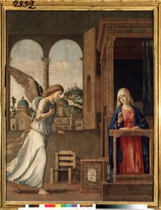 ""La anunciación"" (La anunciación) Pintura de Giovanni Battista Cima da Conegliano (hacia 1459-1517) 1495 Dim. 136x107 cm San Petersburgo, museo del hermitage