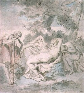 Cimon e Ifigenia: con dos asistentes femeninas en un paisaje de Giovanni Battista Cipriani