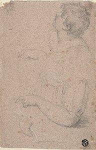 Dibujo de medio cuerpo de un niño de perfil hacia la izquierda, con dibujos del brazo derecho y la mano izquierda