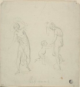 Dos bocetos: Mujer de pie, Mujer bailando con niño