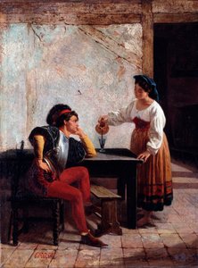 Joven sirviente en una posada y un soldado Pintura de Giovanni Battista Crosa (activo entre 1859 y 1882) 1865 Dim 98x64 cm Genes, Galleria d