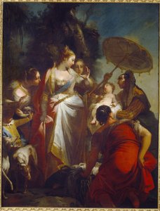 El descubrimiento de Moisés. (El Hallazgo de Moisés). La hija del faraón decide adoptar al nuevo que encuentra en una cesta cerca del Nilo (Egipto). Pintura de Giovanni Battista Crosato (hacia 1697-1758), óleo sobre lienzo, hacia 1730. Arte italiano (Venec de Giovanni Battista Crosato
