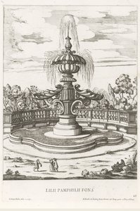 Fuente en los jardines de Villa Doria Pamphilj en Roma Lilii Pamphylii fons (título sobre el objeto) Le fontane ne palazzi e ne giardini di Roma (título de la serie) Fuentes en los Palacios y Jardines de Roma (título de la serie)