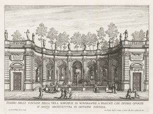 Fontein in de tuinen van de Villa Mondragone te Frascati Teatro de las fuentes de la Villa Borghese de Mondragone en Frascati (...) (título sobre objeto) Fuentes de las villas de Frascati (título de la serie) Fonteinen van Frascati (título de la serie) de Giovanni Battista Falda