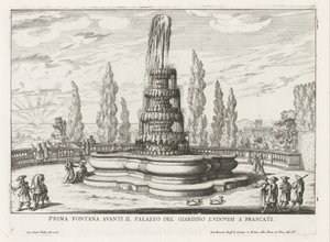 Fontein in de tuinen van de Villa Torlonia te Frascati Primera fuente frente al Palazzo del Giardino Ludovisi en Frascati (título sobre el objeto) Fuentes de las villas de Frascati (título de la serie) Fonteinen van Frascati (título de la serie)