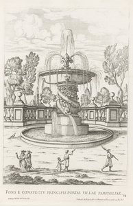 Fontein conoció a dolfijnen in de tunen van Villa Doria Pamphilj te Rome La fuente frente a la puerta principal de la Villa Panfilia (título sobre el objeto) Le fontane ne palazzi e ne giardini di Roma (título de la serie) Fonteinen in de paleizen en tuine