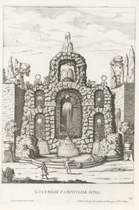 Fuente con palomas en los jardines de Villa Doria Pamphilj en Roma Columbae Pamphyliae fons (título del objeto) Le fontane ne palazzi e ne giardini di Roma (título de la serie) Fuentes en los Palacios y Jardines de Roma (título de la serie) de Giovanni Battista Falda