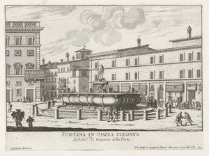Fontein op Piazza Colonna te Roma Fuente en Piazza Colonna (título sobre objeto) Fuentes de Roma (título de la serie) Fonteinen van Rome (título de la serie) de Giovanni Battista Falda