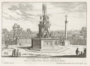 Fontein op Piazza San Pietro in Montorio op de Janiculumberg te Rome Fuente en el monte Gianicolo (título sobre el objeto) Fuentes de Roma (título de la serie) Fonteinen van Rome (título de la serie)