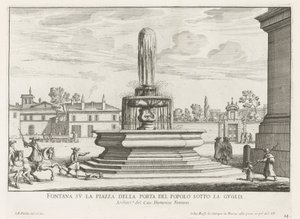 Fontein op Piazza del Popolo te Roma Fuente en la Piazza della Porta del Popolo debajo de la aguja (título sobre el objeto) Fuentes de Roma (título de la serie) Fonteinen van Rome (título de la serie)