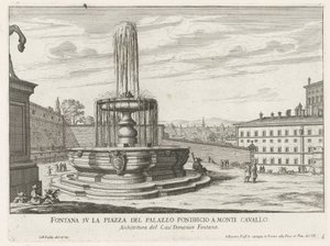 Fontein op Piazza del Quirinale te Rome Fuente en la plaza del Palacio Papal en Monte Cavallo (título sobre objeto) Fuentes de Roma (título de la serie) Fonteinen van Rome (título de la serie)