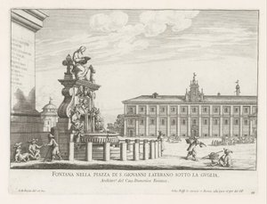 Fontein op Piazza di San Giovanni in Laterano en Roma Fuente en la Piazza di S. Giovanni Laterano bajo la aguja (título sobre el objeto) Fuentes de Roma (título de la serie) Fonteinen van Rome (título de la serie) de Giovanni Battista Falda