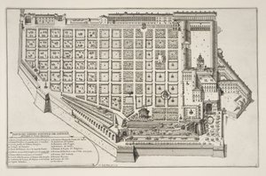 Jardín Papal y Palacio del Quirinal, de Il Nuovo Teatro della Fabriche et Edifici in Prospettiva di Roma Moderna, publicado c.1665-69 de Giovanni Battista Falda