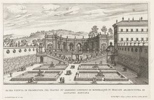 Tuinen van de Villa Mondragone te Frascati Otra vista en perspectiva del teatro y el jardín contiguo (...) (título sobre el objeto) Fuentes de las villas de Frascati (título de la serie) Fonteinen van Frascati (título de la serie)