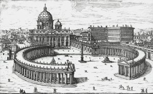 Ciudad del Vaticano, Vista de la Plaza de San Pedro con la Basílica de San Pedro y los Palacios Vaticanos, grabado por Giovanni Battista Falda. 1665