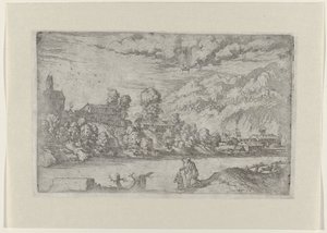 Paisaje fluvial con el bautismo de Cristo (título sobre objeto) Paisajes con escenas de la vida de Cristo (título de serie) de Giovanni Battista Fontana